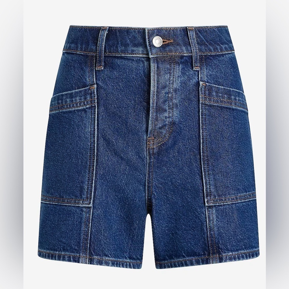 Express Mid Rise Midi Jean Shorts Patch Pocket Denim